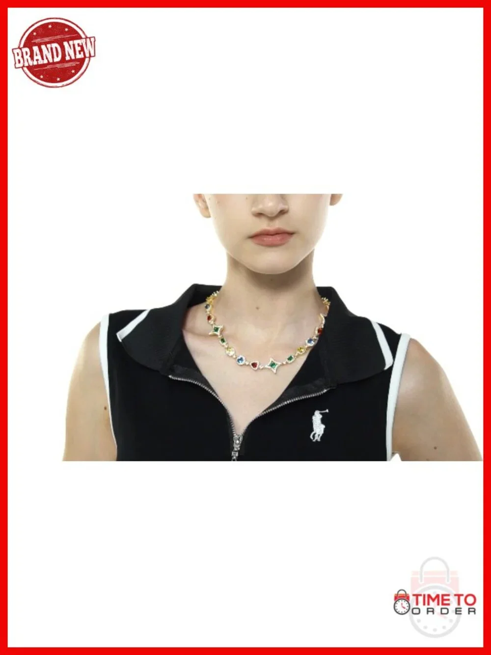 Gold Plated Brass Rainbow Zirconia Hip-Hop Pendant Necklace 22in Unisex
